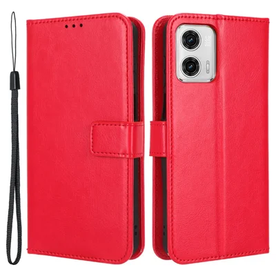 For Motorola Moto G73 5G PU Leather Wallet Phone Case Crazy Horse Texture Folding Stand Cover - Red