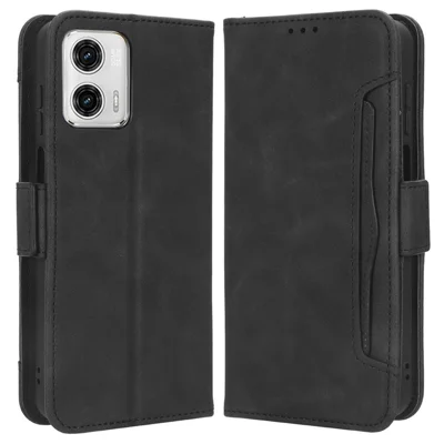 For Motorola Moto G53 5G PU Leather Wallet Stand Cover Multiple Card Slots Shockproof Phone Case - Black