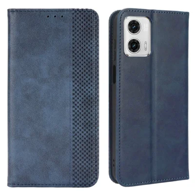 For Motorola Moto G53 5G Retro PU Leather Wallet Stand Phone Case Magnetic Absorption Shockproof Cover - Blue