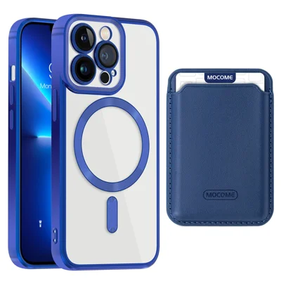 CD Texture Phone Cover for iPhone 13 Pro 6.1 inch TPU + PC Case Compatible with MagSafe with Card Bag - Sapphire