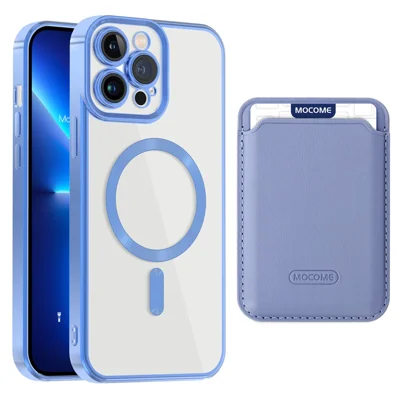 TPU + Pc-hülle Für Iphone 13 Pro Max 6,7 Zoll Anti-drogen-telefonabdeckung Magnetic Slim Case Mit Kartenbeutel - Blau