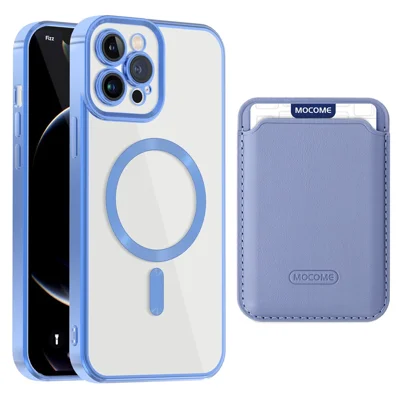 Magnetic Case for iPhone 12 Pro Max 6.7 inch Shockproof Phone Cover TPU + PC Case with Card Bag - Blue