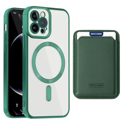 Étui Slim Anti-rayures pour iPhone 12 Pro 6.1 pouces Housse de téléphone en TPU + PC avec sac à cartes magnétique - Vert