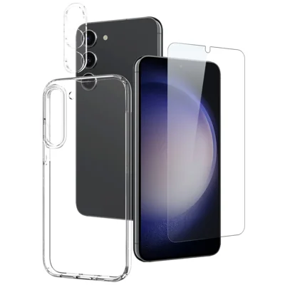 NORTHJO Pour Samsung Galaxy S23+ Étui TPU Housse de Téléphone + Film en Verre Trempé + Protecteur d'Objectif Caméra (Permet le Déverrouillage par Empreinte Digitale)