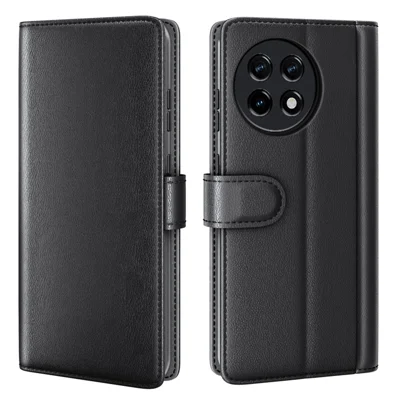 For OnePlus Ace 2 5G / 11R 5G Case Genuine Split Leather Phone Cover with Wallet Stand - Black