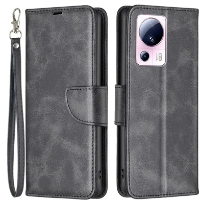Für Xiaomi 13 Lite / Civi 2 5G Hülle Glattes Ledermappen-Handytasche mit Ständer und Gurt – Schwarz