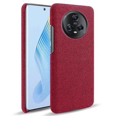 For Honor Magic5 Cellphone Case Solid Color Anti-scratch Hard PC+Cloth Phone Back Cover - Red
