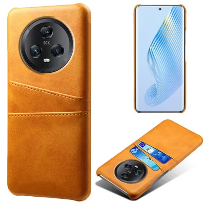 For Honor Magic5 5G Dual Card Slots Phone Case Leather Coated PC Drop-proof Cover - Orange