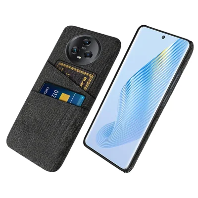 Dual Card Slots Phone Case for Honor Magic5 , Cloth Texture Hard PC Protective Phone Cover - Black