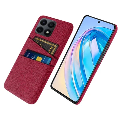 Dual Card Slots Hard PC Phone Case for Honor X8a 4G , Cloth Texture Protective Phone Cover - Red