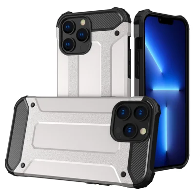 For iPhone 13 Pro 6.1 inch Hard PC Back + Soft TPU Shockproof Back Cover Phone Protector Case - Silver