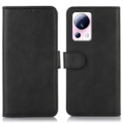 Lederbrieftasche für Xiaomi 13 Lite / Civi 2 5G mit Kuhledertextur, Ständerfunktion und Handyhülle - Schwarz