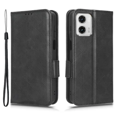 Anti-drop Phone Cover For Motorola Moto G53 5G / G23 4G / G13 4G , Imprinted Triangle Pattern Phone Case Wallet Stand - Black