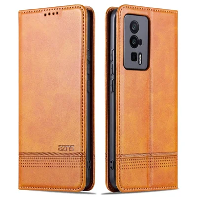 AZNS для Xiaomi Poco F5 Pro 5G / Redmi K60 Pro 5G / K60 5G Кожаный чехол-книжка с подставкой и отделением для карт - Коричневый