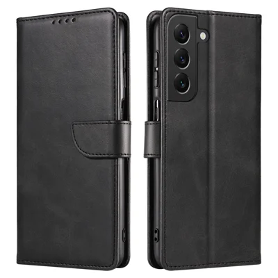 For Samsung Galaxy S23 Phone Cover Square Magnetic Clasp Stand Wallet Leather Drop-proof Flip Phone Case - Black