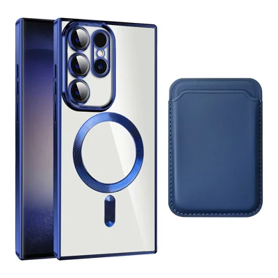 Magnetic Phone Case for Samsung Galaxy S23 Ultra , TPU + PC Clear Cover with Card Holder - Sapphire