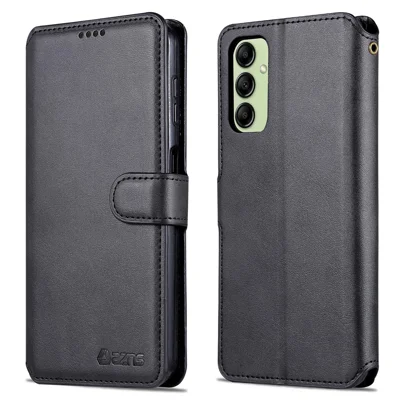 AZNS Stootvaste Telefoonhoesje voor Samsung Galaxy A14 5G / A14 4G Kalfstextuur Leren Telefoonportemonnee Hoesje met Stand - Zwart