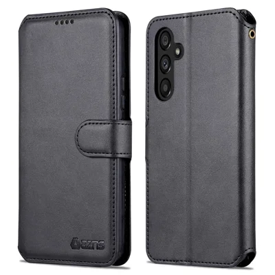 AZNS Für Samsung Galaxy A34 5G Kalbleder Telefon Cover mit Geldbörse Stand Anti-Drop Case - Schwarz
