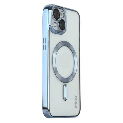 ENKAY HAT PRINCE For iPhone 14 Magnetic Phone Case Electroplating Clear TPU Cover with Lens Protector - Baby Blue