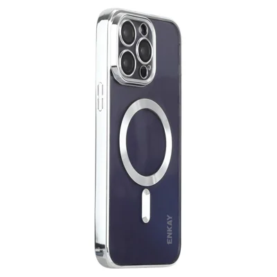 ENKAY HAT PRINCE For iPhone 13 Pro Magnetic Phone Cover Clear Electroplating Frame Lens Protection TPU Case - Silver