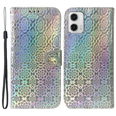 For Motorola Moto G73 5G Phone Stand Case PU Leather Dazzling Flower Pattern Wallet Protective Phone Cover - Grey