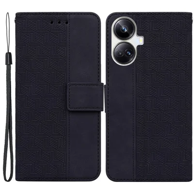 Protective Phone Case For Realme 10 Pro+ 5G , Stand Imprinted Leather Cell Phone Cover Wallet - Black