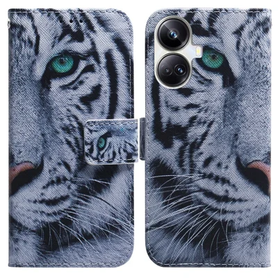 For Realme 10 Pro+ 5G PU Leather Wallet Phone Case Pattern Printing Stand Cover Shell - Tiger Head