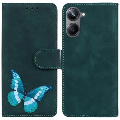 For Realme 10 Pro 5G Butterfly Printing Phone Stand Cover Shockproof Leather Wallet Case - Green