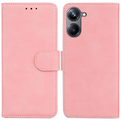 For Realme 10 Pro 5G Solid Color Stand Wallet Cover Anti-fall Flip PU Leather Phone Case  - Pink