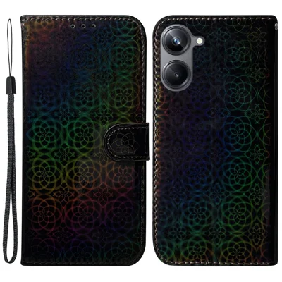 For Realme 10 Pro 5G PU Leather Folio Case Dazzling Flower Pattern Stand Wallet Phone Cover - Black