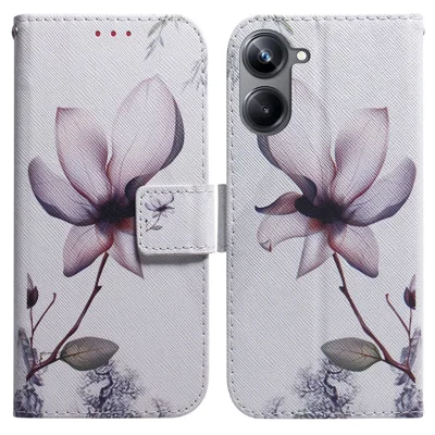 For Realme 10 Pro 5G Pattern Printing PU Leather Wallet Phone Case Stand Cover Shell - Pink Flower