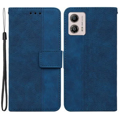Leather Phone Case for Motorola Moto G13 4G / G23 4G / G53 5G Imprinted Wallet Stand Flip Cover - Blue