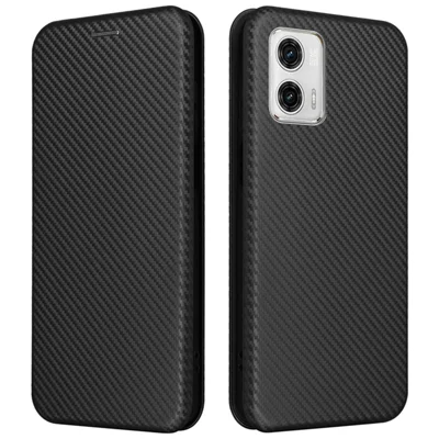 For Motorola Moto G13 4G / G23 4G / G53 5G Phone Case Card Holder Carbon Fiber Texture Leather Stand Cover - Black