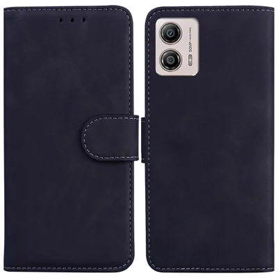 For Motorola Moto G13 4G / G23 4G / G53 5G Solid Color Stand Wallet Cover PU Leather Phone Case - Black