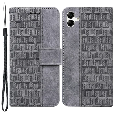 Til Samsung Galaxy A04e 4G / F04 4G / M04 4G Printet telefoncase af PU-læder, wallet, stødfast standcase med håndloe - Grå