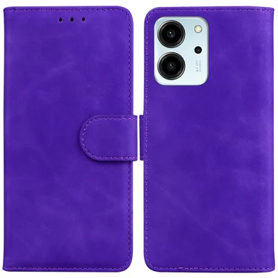 For Honor 80 SE 5G Solid Color Smartphone Case PU Leather Flip Stand Phone Cover Wallet - Purple