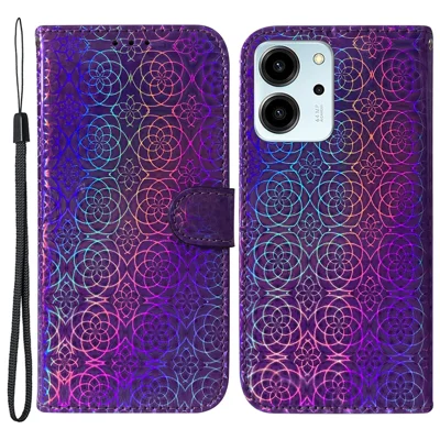 Protective Phone Cover For Honor 80 SE 5G , PU Leather Dazzling Flower Pattern Flip Wallet Case Stand with Strap - Purple