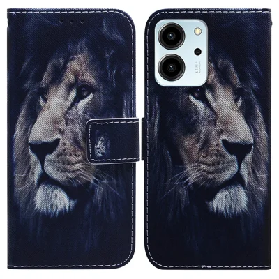 For Honor 80 SE 5G Pattern Printing PU Leather Flip Stand Case Drop-proof Wallet Cover - Lion