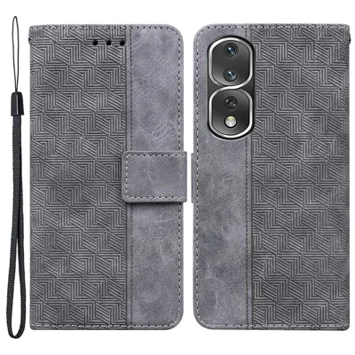 For Honor 80 Pro 5G Full Protection Cell Phone Cover Imprinted Leather Phone Case with Stand Wallet - Grey