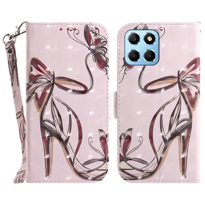 PU Leather Case for Honor X8 5G Protective Shell Wallet Phone Flip Cover with Strap - Butterfly High Heels
