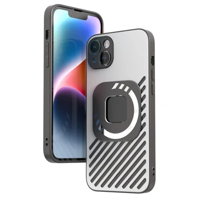 R-JUST SJ55 For iPhone 14 Magnetic Case TPU+PC+Metal Drop-Proof Phone Cover Compatible with MagSafe - Grey