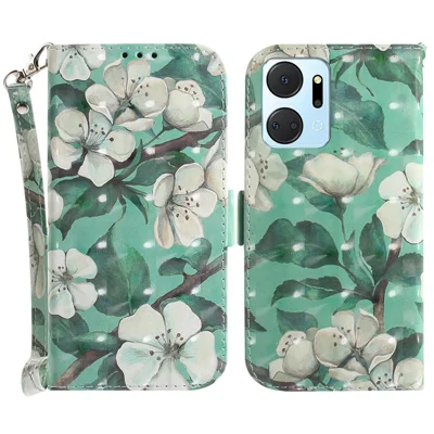 PU Leather Case voor Honor X7a 5G Beschermhoes Portemonnee Telefoonhoes met Bandje - Aquarel Bloemen