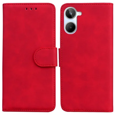 Voor Realme 10 4G PU Leather telefoonhoesje Portemonnee Stand Effen kleur telefoonhoes - Rood