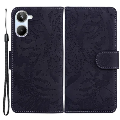 Para el Realme 10 4G Funda de Teléfono de Piel Carcasa Cartera con Patrón de Tigre Impreso - Negro
