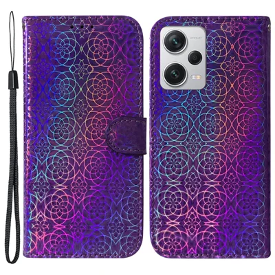 Pour Xiaomi Redmi Note 12 Pro+ 5G Étui Folio en Cuir PU à Motif Floral Scintillant - Violet