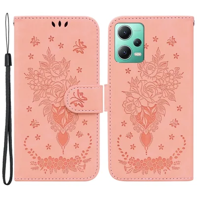 لـ Xiaomi Poco X5 5G / Redmi Note 12 5G (عالمي) / (الهند) / (الصين) غطاء هاتف مقاوم للصدمات من جلد PU مع حامل ومحفظة - وردي