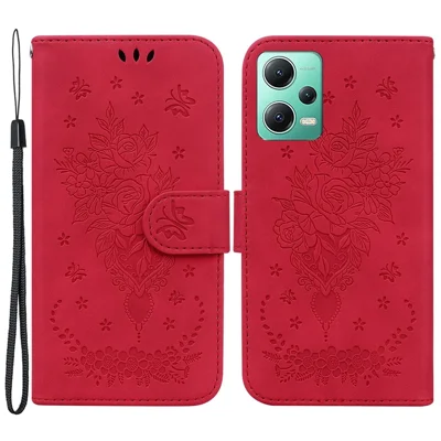 Für Xiaomi Poco X5 5G / Redmi Note 12 5G (Global) / (Indien) / (China) Stoßfestes PU-Leder-Handyhülle mit Ständer und Geldbörse - Rot