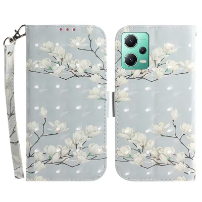 Capa de Telemóvel em Pele com Impressão de Padrão, Anti-queda, com Suporte e Carteira, para Xiaomi Redmi Note 12 5G (Global) / (Índia) / (China) / Poco X5 5G - Magnólia
