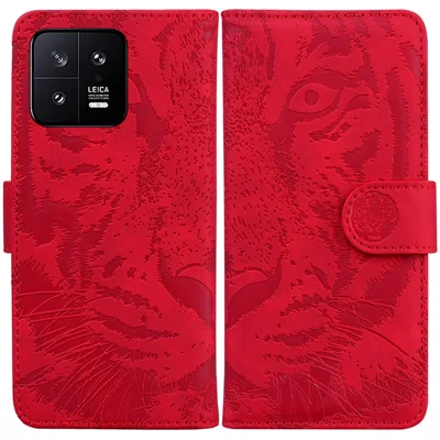 Für Xiaomi 13 5G PU-Ledertasche mit Geldbörse, Tigermuster, Ständer, Handytaschen-Abdeckung - Rot