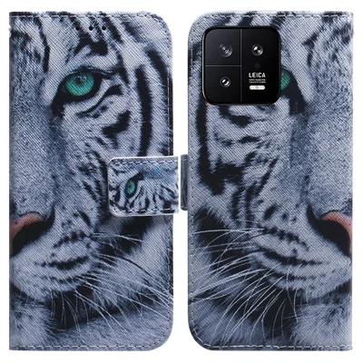Für Xiaomi 13 5G PU-Leder-Wallet-Handyhülle mit Musteraufdruck, Faltständer - Tigerkopf